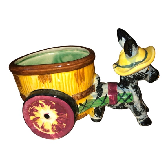 Vintage 1950’s Planter Donkey Pulling Cart Hand Painted Made in Japan - Picture 2 of 11